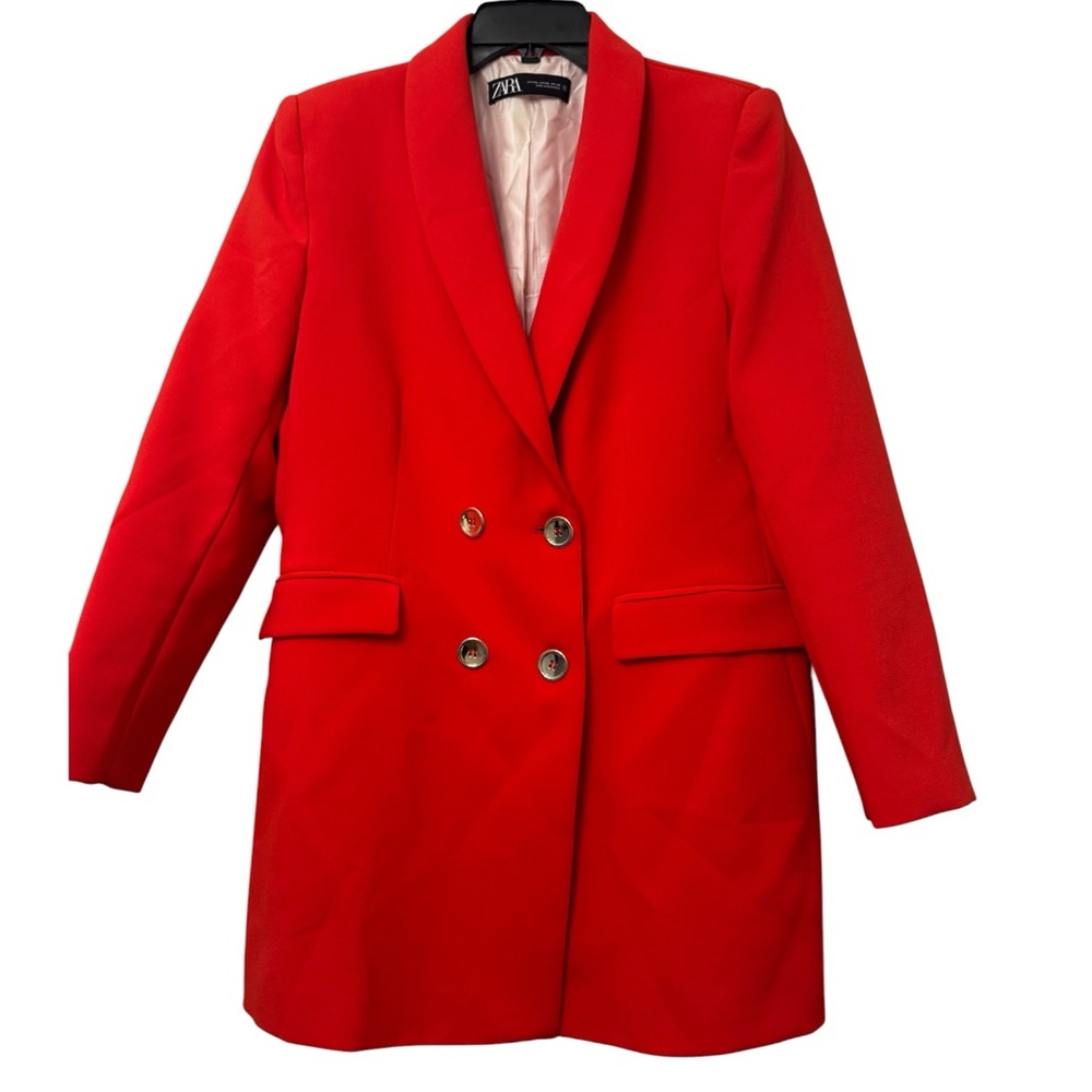 Zara Red Double-Breasted Blazer Coat with Gold Buttons